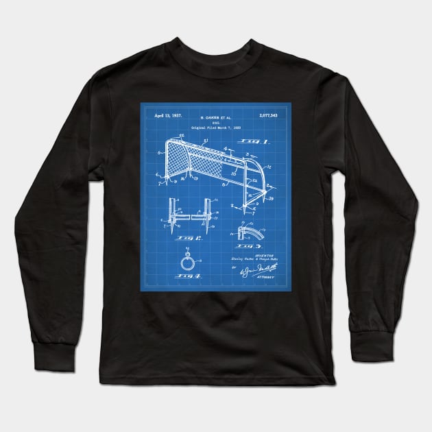 Soccer Patent - Soccer Goal Art - Blueprint Long Sleeve T-Shirt by patentpress